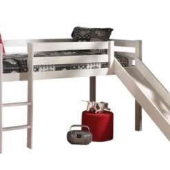 Lit Toboggan 90x200 Cm Pin Massif Blanc Pino