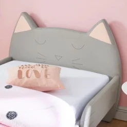 Lit Enfant Chat Avec Sommier Contemporain En Contreplaqué Et Bois Massif Gris - L 90 X L190 Cm -Repose Lit Soldes Boutique meow lit enfant chat avec sommier contemporain en contreplaque et bois massif gris l 90 x l190 cm 3584175776122 454226