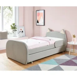 Lit Enfant Chat - Style Junior - Simili Gris - Sommier Inclus - L 90 X L 190 Cm -Repose Lit Soldes Boutique meow lit enfant chat style junior simili gris sommier inclus l 90 x l 190 cm 3584179043411 454232