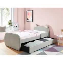 Lit Enfant Chat - Style Junior - Simili Gris - Sommier Inclus - L 90 X L 190 Cm -Repose Lit Soldes Boutique meow lit enfant chat style junior simili gris sommier inclus l 90 x l 190 cm 3584179043411 454233