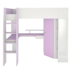 MILENA Lit Surélevé Enfant 90x200 Cm + Sommier - Blanc Et Lilas -Repose Lit Soldes Boutique milena lit sureleve enfant 90x200 cm sommier blanc et lilas 3480940236276 453468