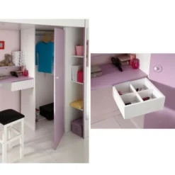 MILENA Lit Surélevé Enfant 90x200 Cm + Sommier - Blanc Et Lilas -Repose Lit Soldes Boutique milena lit sureleve enfant 90x200 cm sommier blanc et lilas 3480940236276 453469