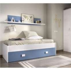 NOA Lit Enfant Avec Tiroir + 1 étagere - Chene Blanc/bleu - 90x190 Cm -Repose Lit Soldes Boutique noa lit enfant avec tiroir 1 etagere chene blanc bleu 90x190 cm 8435511440359 752955
