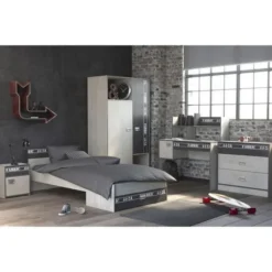 NOA Lit Enfant Industriel Décor Gris Loft Et Gris Ombre - L 90 X L 200 Cm -Repose Lit Soldes Boutique noa lit enfant industriel decor gris loft et gris ombre l 90 x l 200 cm 3480940192794 452698