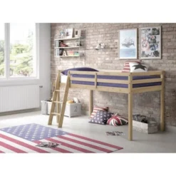 OUNA Lit Mezzanine Enfant Contemporain En Bois Pin Massif Verni Naturel - L 90 X L 190 Cm -Repose Lit Soldes Boutique ouna lit mezzanine enfant contemporain en bois pin massif verni naturel l 90 x l 190 cm 3428156003848 453439